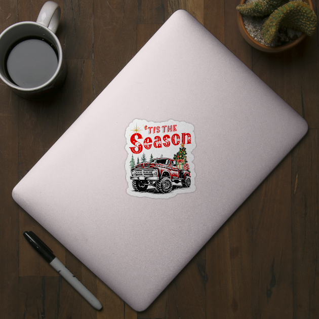 Tis The Season Red Truck Christmas Tree Holiday Xmas Trucker by JessArty